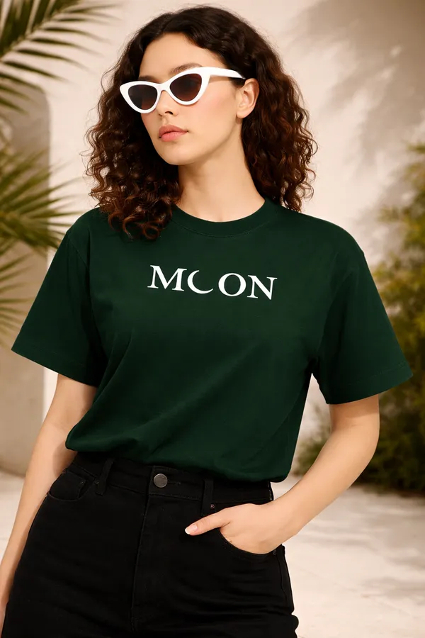Deep_Green_Cotton_Printed_T-Shirt_For_Women