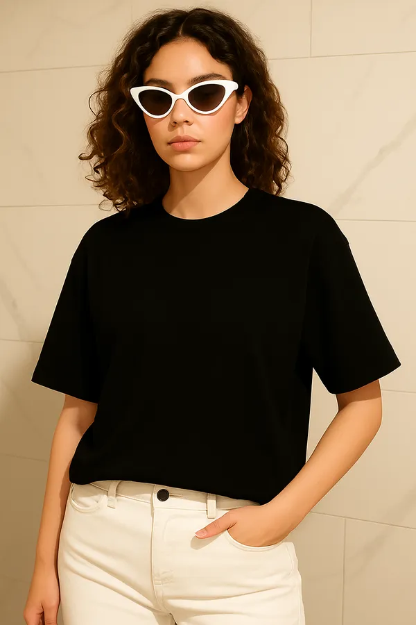 Black_Cotton_Solid_Round_neck_T-Shirt_For_Women