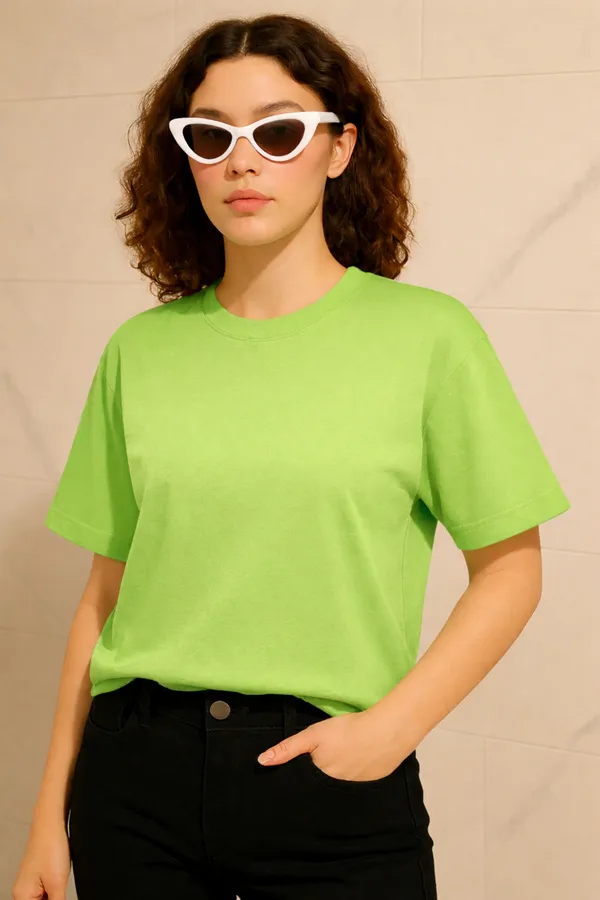 Light_Green_Cotton_Solid_Round_neck_T-Shirt_For_Women