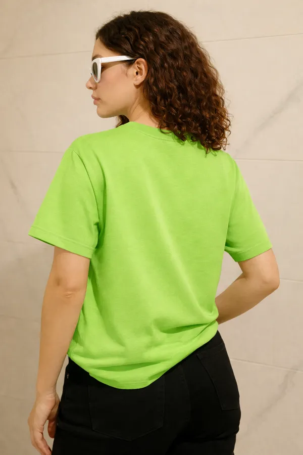 Light_Green_Cotton_Solid_Round_neck_T-Shirt_For_Women