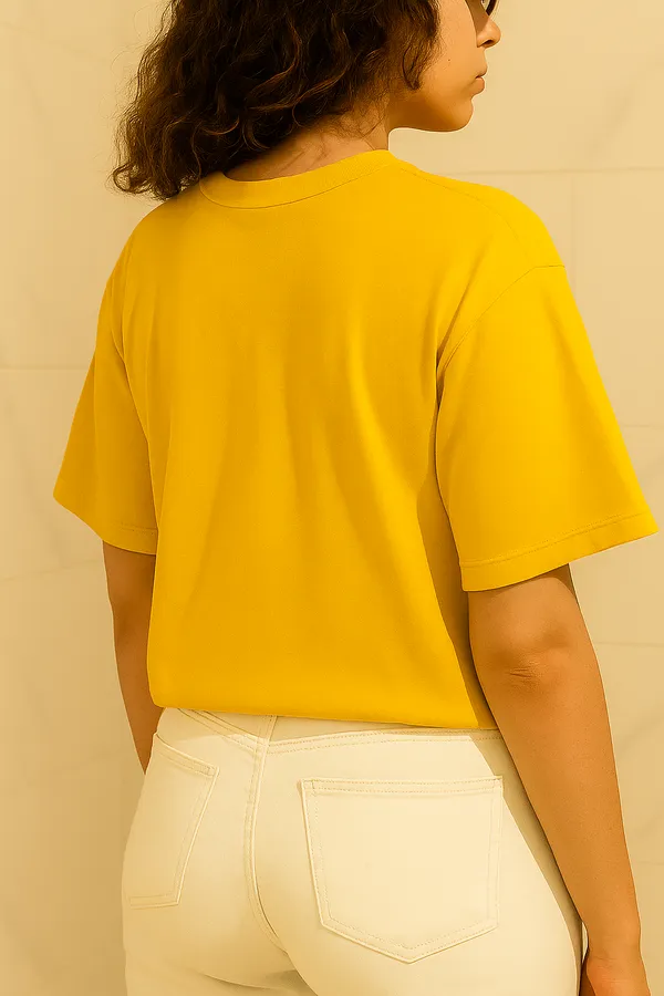 Yellow_Cotton_Solid_Round_neck_T-Shirt_For_Women