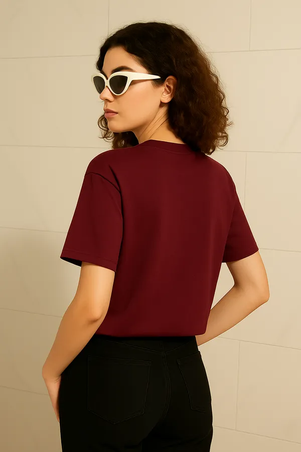 Maroon_Cotton_Solid_Round_neck_T-Shirt_For_Women