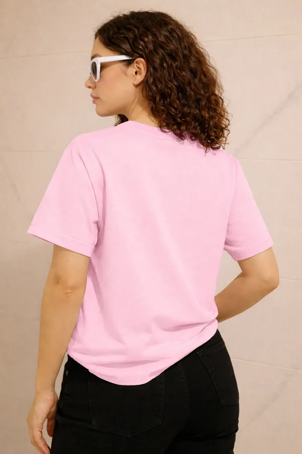 Pink_Cotton_Solid_Round_neck_T-Shirt_For_Women