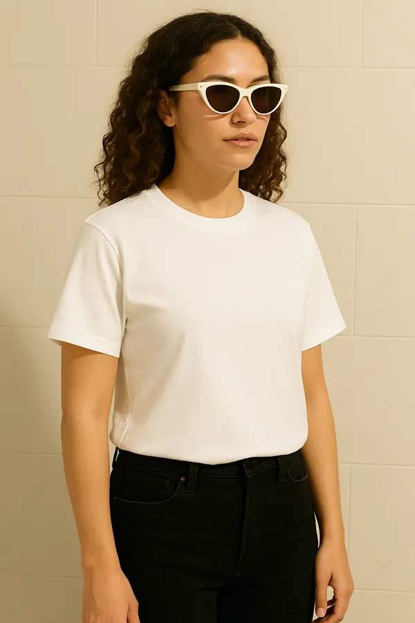 White_Cotton_Solid_Round_neck_T-Shirt_For_Women