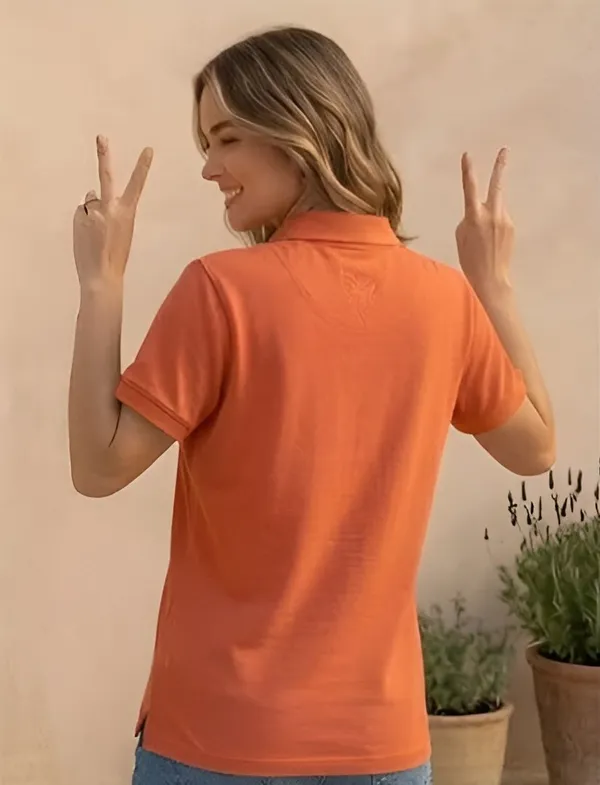 Orange_Matty_Polo_Round_neck_T-Shirt_For_Women