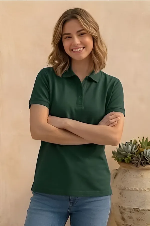 Deep_Green_Matty_Polo_Round_neck_T-Shirt_For_Women