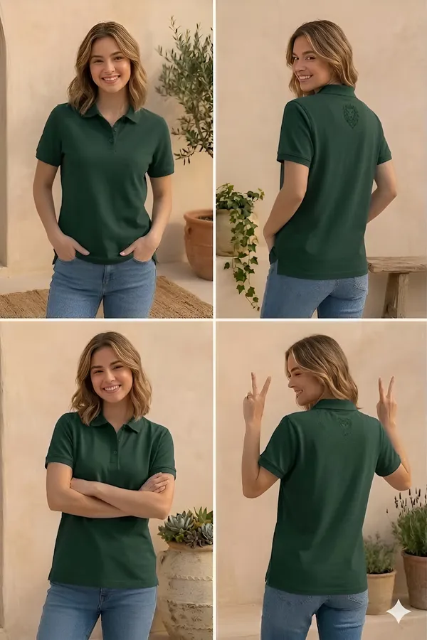 Deep_Green_Matty_Polo_Round_neck_T-Shirt_For_Women