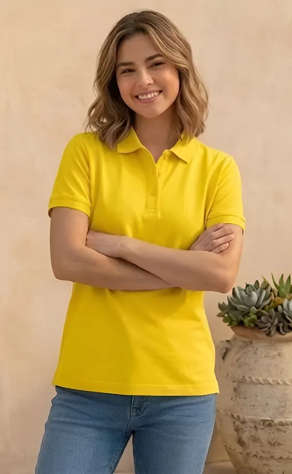 Yellow_Matty_Polo_Round_neck_T-Shirt_For_Women