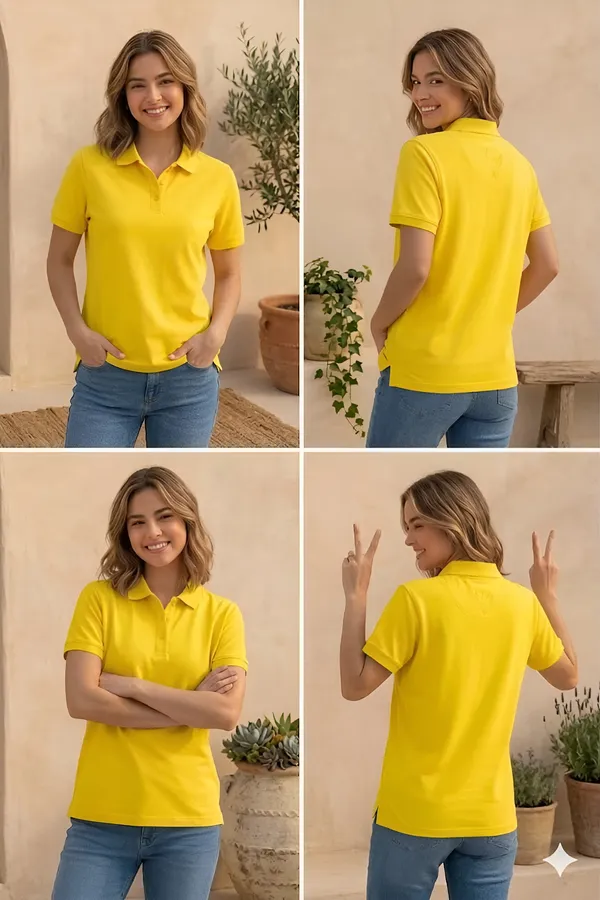 Yellow_Matty_Polo_Round_neck_T-Shirt_For_Women