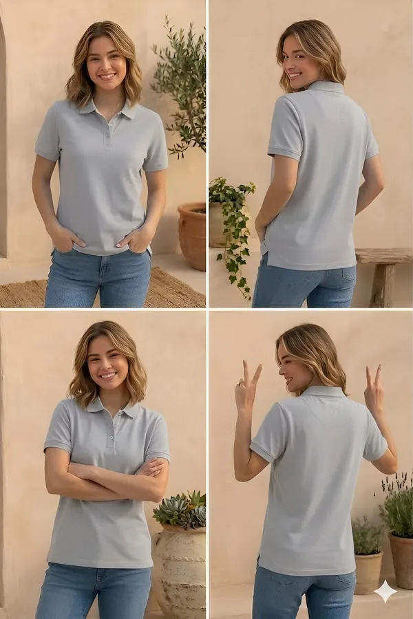 Grey_Matty_Polo_Round_neck_T-Shirt_For_Women
