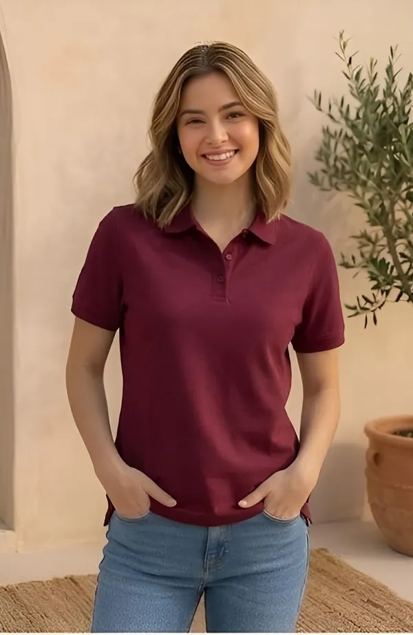 Maroon_Matty_Polo_Round_neck_T-Shirt_For_Women