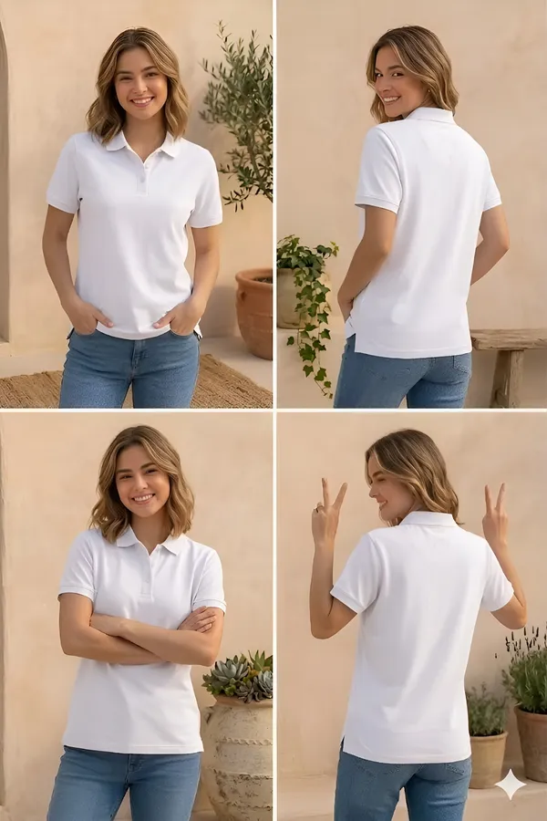 White_Matty_Polo_Round_neck_T-Shirt_For_Women
