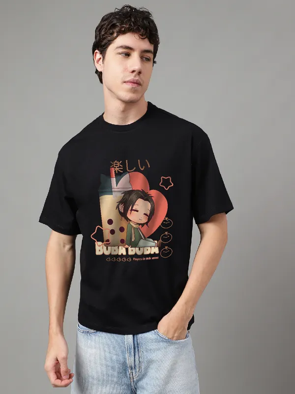 Black_Cotton_Printed_Round_neck_T-Shirt_For_Men