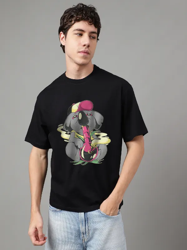 Black_Cotton_Printed_Round_neck_T-Shirt_For_Men