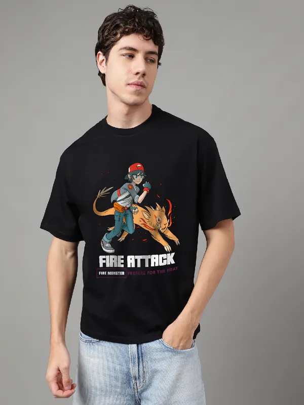 Black_Cotton_Printed_Round_neck_T-Shirt_For_Men