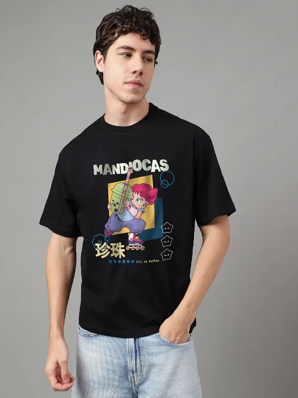 Black_Cotton_Printed_Round_neck_T-Shirt_For_Men