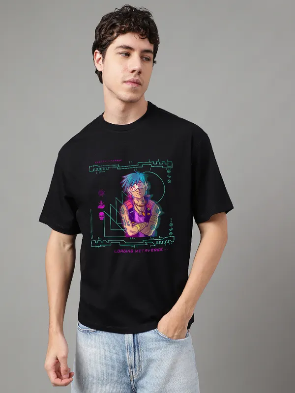 Black_Cotton_Printed_Round_neck_T-Shirt_For_Men