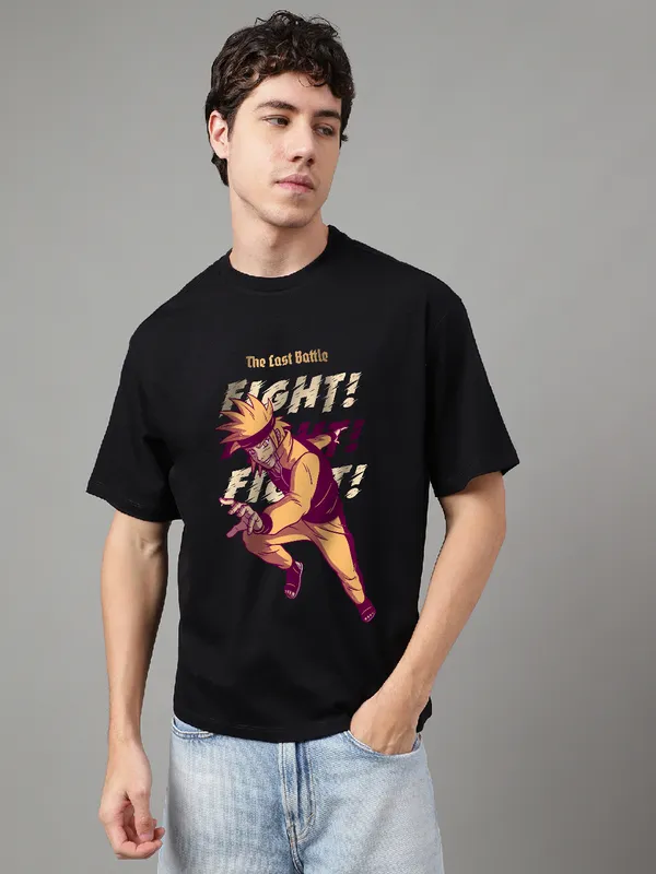 Black_Cotton_Printed_Round_neck_T-Shirt_For_Men