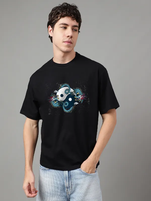 Black_Cotton_Printed_Round_neck_T-Shirt_For_Men