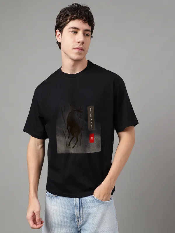 Black_Cotton_Printed_Round_neck_T-Shirt_For_Men