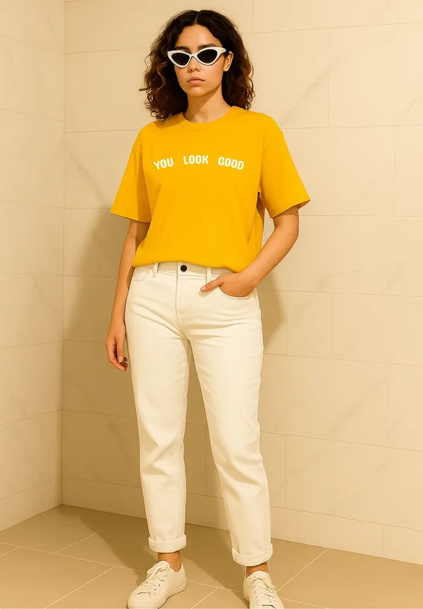 Yellow_Cotton_Printed_T-Shirt_For_Women