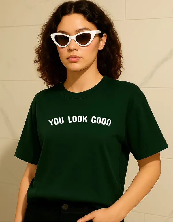 Deep_Green_Cotton_Printed_T-Shirt_For_Women