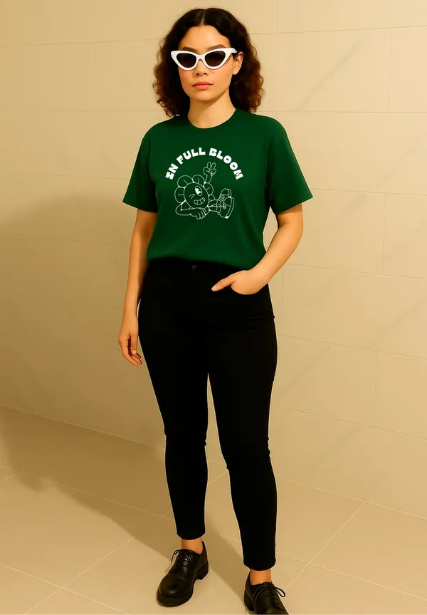 Green_Cotton_Printed_T-Shirt_For_Women