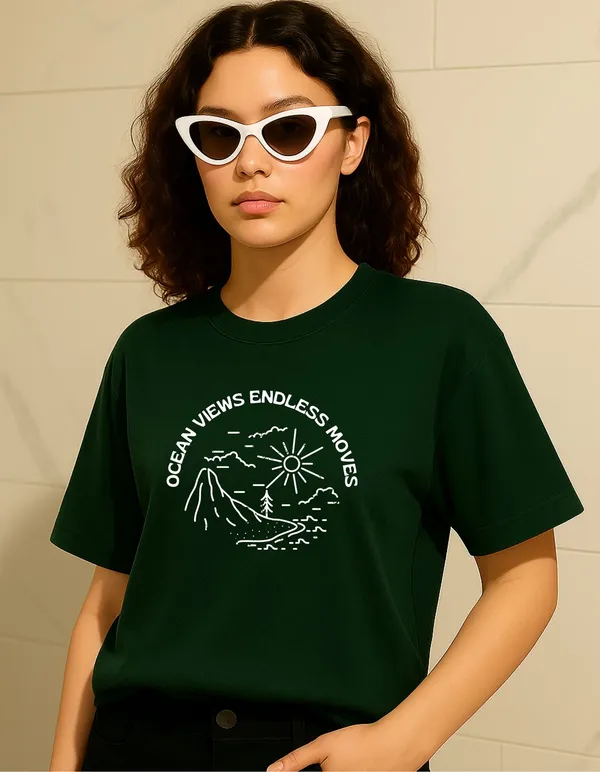 Deep_Green_Cotton_Printed_T-Shirt_For_Women