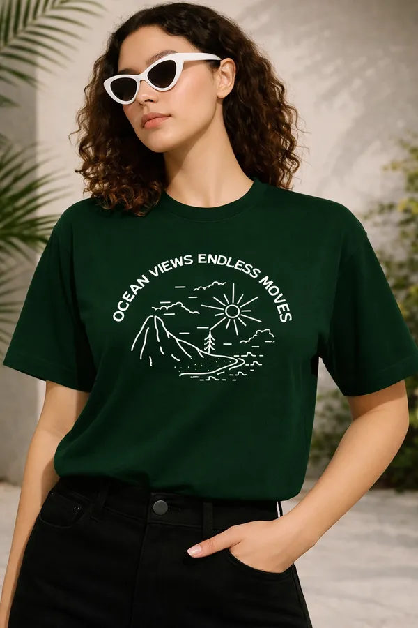 Deep_Green_Cotton_Printed_T-Shirt_For_Women