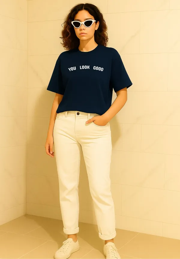 Navy_Blue_Cotton_Printed_T-Shirt_For_Women