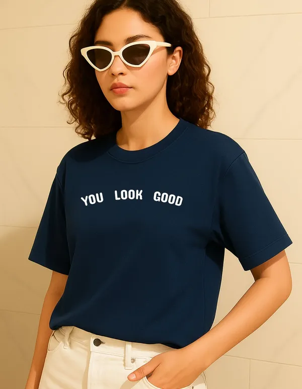 Navy_Blue_Cotton_Printed_T-Shirt_For_Women
