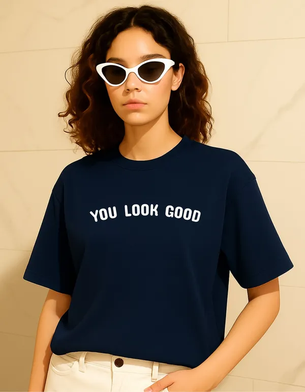 Navy_Blue_Cotton_Printed_T-Shirt_For_Women