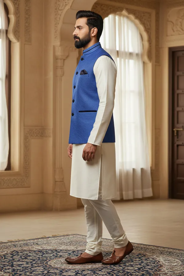 Royal_Blue_Premium_Pattern_Poly_Silk_Nehru_Jacket_Kurta_Pajama_Set_For_Men