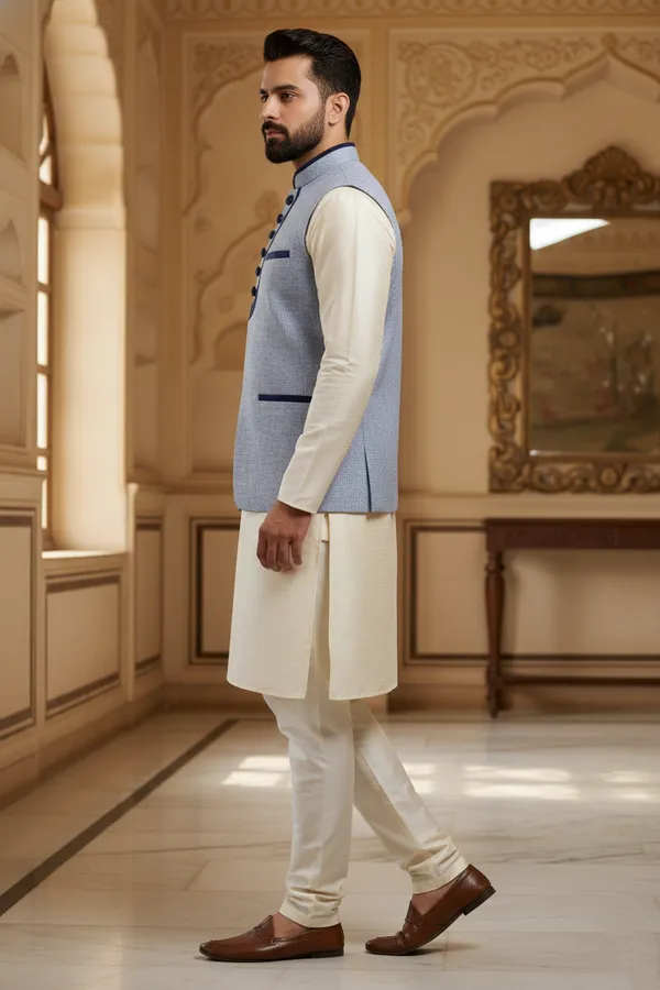 Powder_Blue_Premium_Pattern_Poly_Silk_Nehru_Jacket_Kurta_Pajama_Set_For_Men