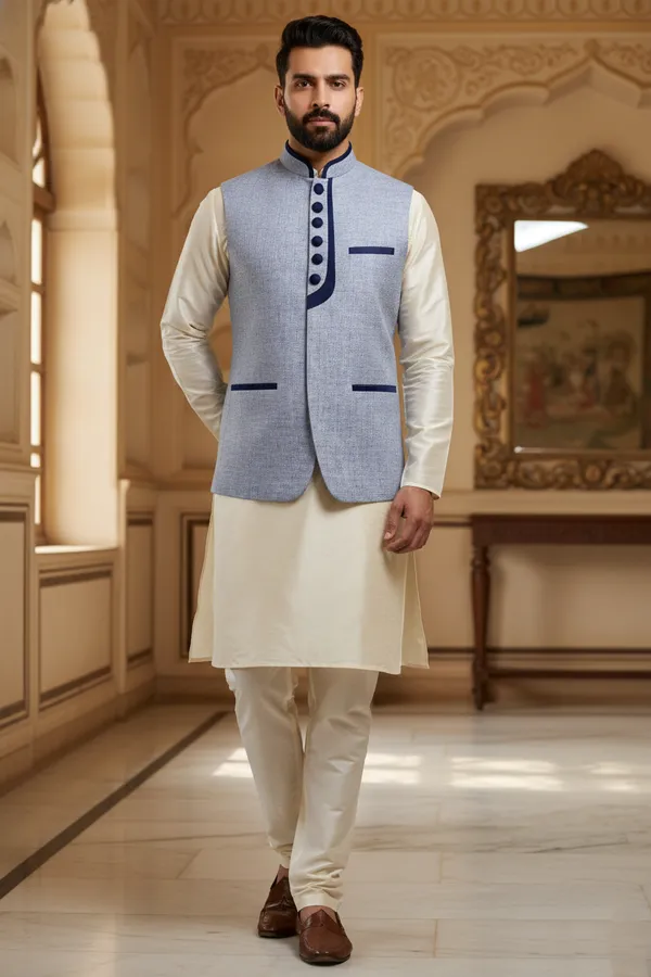 Powder_Blue_Premium_Pattern_Poly_Silk_Nehru_Jacket_Kurta_Pajama_Set_For_Men