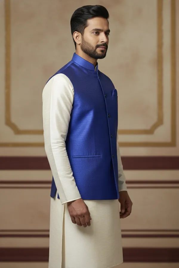 Royal_Blue_Premium_Pattern_Poly_Silk_Nehru_Jacket_Kurta_Pajama_Set_For_Men