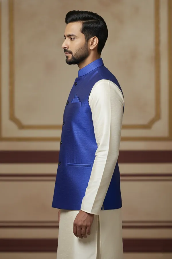 Royal_Blue_Premium_Pattern_Poly_Silk_Nehru_Jacket_Kurta_Pajama_Set_For_Men