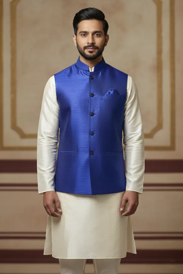 Royal_Blue_Premium_Pattern_Poly_Silk_Nehru_Jacket_Kurta_Pajama_Set_For_Men