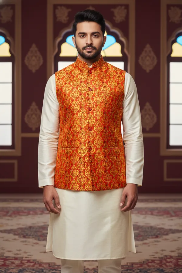 Multicolor_Premium_Pattern_Silk_Blend_Nehru_Jacket_Kurta_Pajama_Set_For_Men