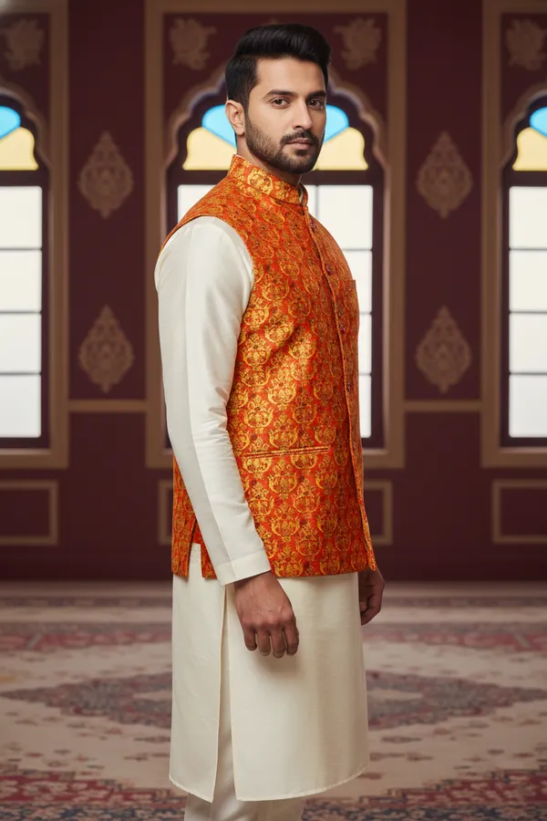 Multicolor_Premium_Pattern_Silk_Blend_Nehru_Jacket_Kurta_Pajama_Set_For_Men