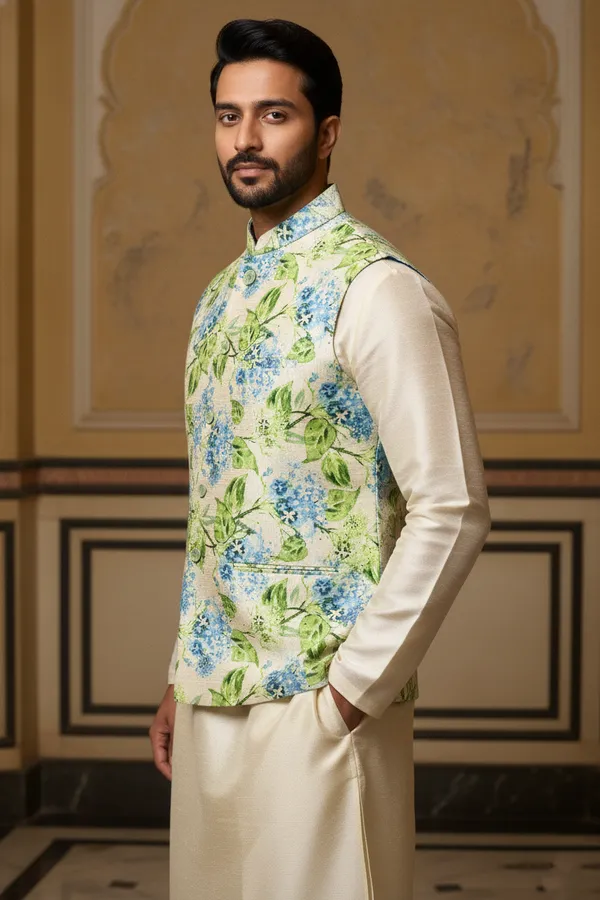 Pastel_Premium_Pattern_Poly_Silk_Nehru_Jacket_Kurta_Pajama_Set_For_Men