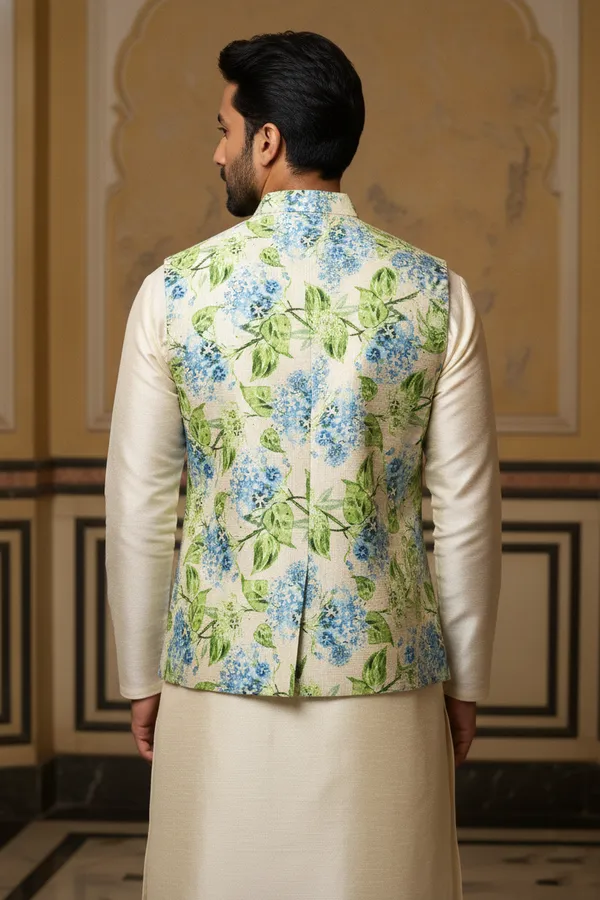 Pastel_Premium_Pattern_Poly_Silk_Nehru_Jacket_Kurta_Pajama_Set_For_Men