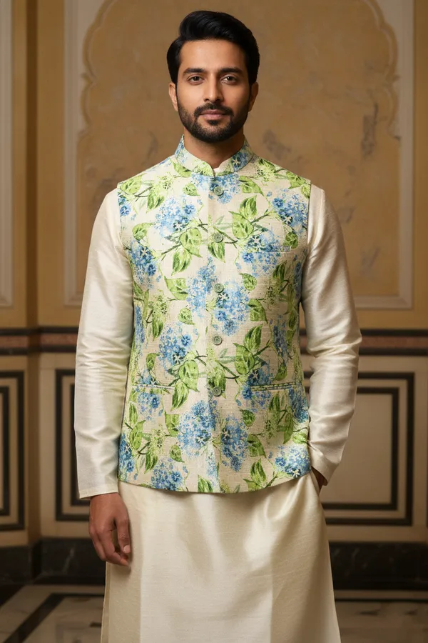 Pastel_Premium_Pattern_Poly_Silk_Nehru_Jacket_Kurta_Pajama_Set_For_Men