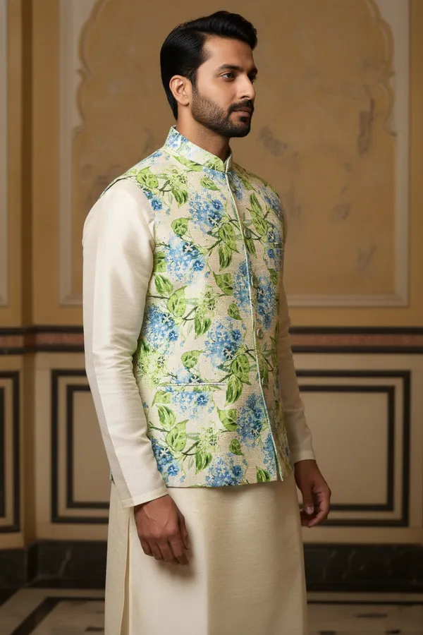 Pastel_Premium_Pattern_Poly_Silk_Nehru_Jacket_Kurta_Pajama_Set_For_Men