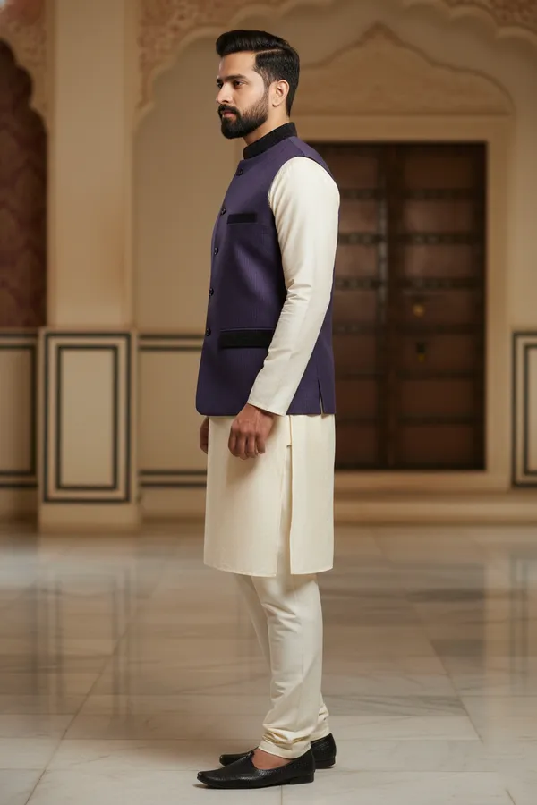Royal_Purple_Premium_Pattern_Poly_Silk_Nehru_Jacket_Kurta_Pajama_Set_For_Men