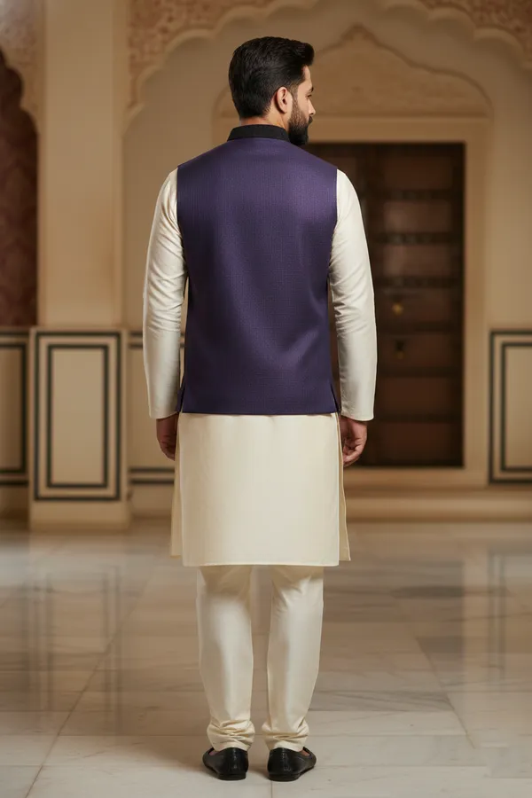Royal_Purple_Premium_Pattern_Poly_Silk_Nehru_Jacket_Kurta_Pajama_Set_For_Men
