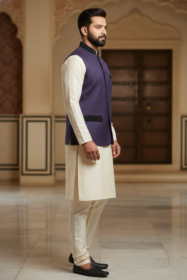 Royal_Purple_Premium_Pattern_Poly_Silk_Nehru_Jacket_Kurta_Pajama_Set_For_Men