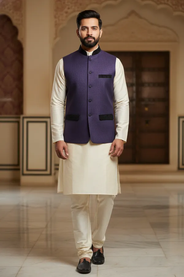 Royal_Purple_Premium_Pattern_Poly_Silk_Nehru_Jacket_Kurta_Pajama_Set_For_Men