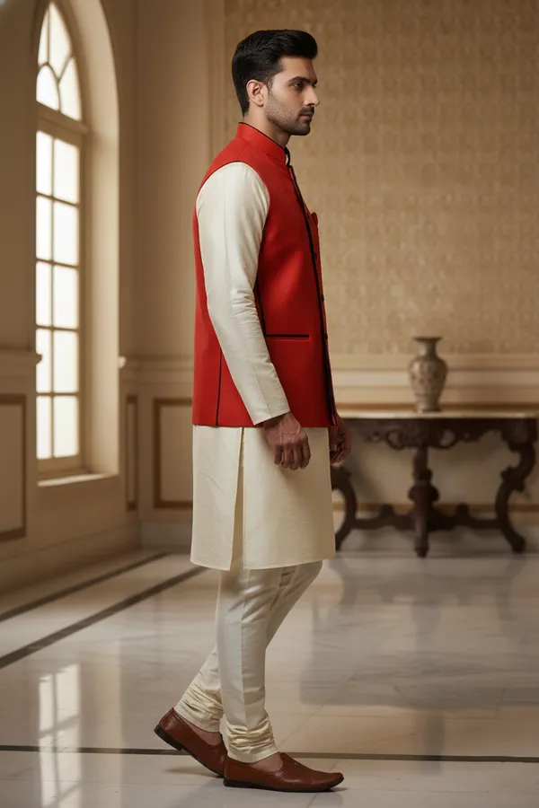Brightred_Premium_Pattern_Poly_Silk_Nehru_Jacket_Kurta_Pajama_Set_For_Men