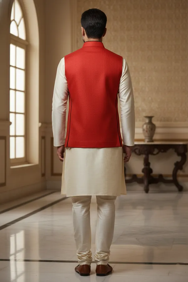 Brightred_Premium_Pattern_Poly_Silk_Nehru_Jacket_Kurta_Pajama_Set_For_Men
